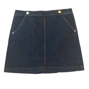 LOFT Women’s Denim Jean Mini Skirt Size 12 Petite Dark Blue Wash Pockets